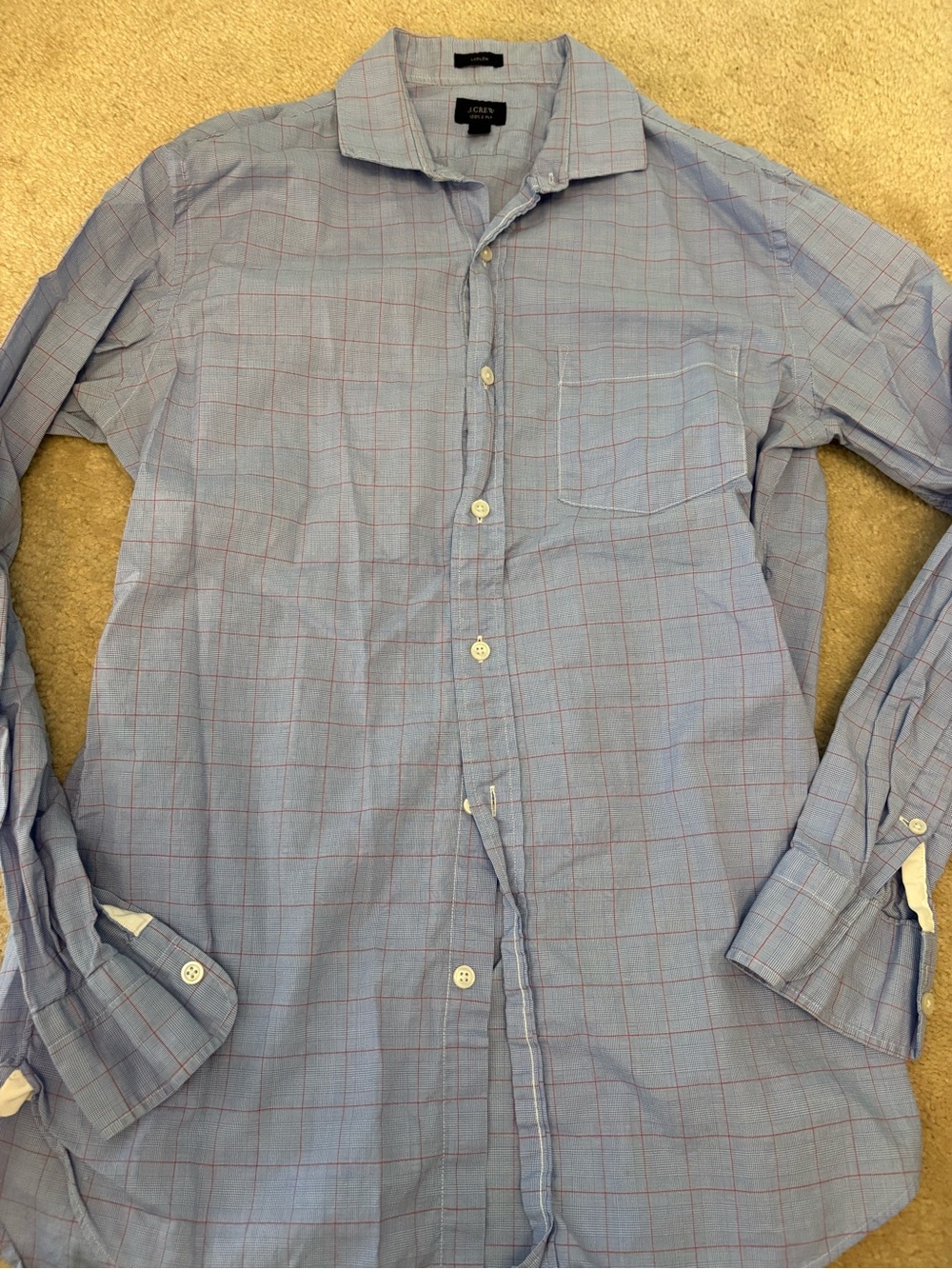 J. Crew Light Blue Button-Down Shirt with Red Windowpane